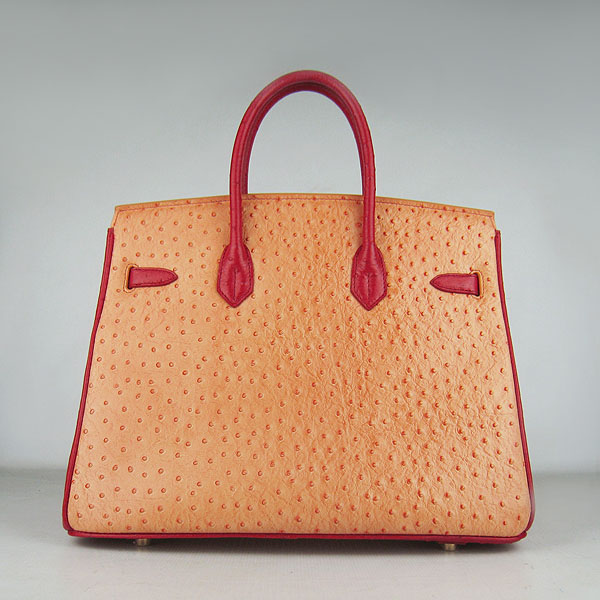 High Quality Fake Hermes Birkin 35CM Ostrich Veins Handbag Red/Orange/Green 6089 - Click Image to Close